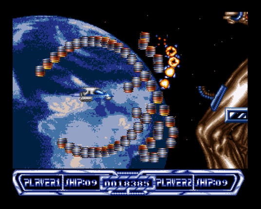 Screenshot from the 1990 Amiga shoot-'em-up game Venom Wing.