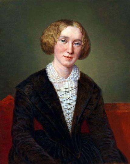 Portrait of George Eliot by the Swiss artist Alexandre-Louis-François d'Albert-Durade - picryl.com. She is facing front.