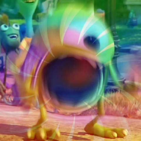 Foto meme de mike wazowski gritando fuerte