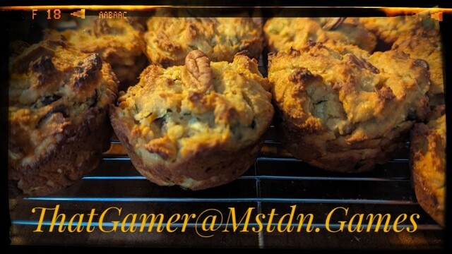 A photo of homemade zucchini muffins, fresh out of the oven.
