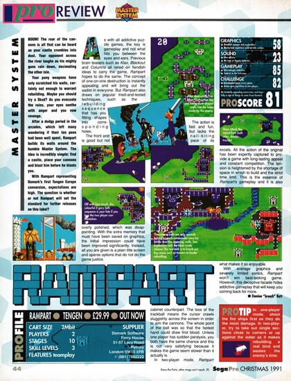 Review for Rampart on Sega Master System from Sega Pro 3 - Christmas 1991 (UK)

score: 81%