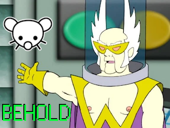 dr weird from Aqua teen hunger force saying behold and showing a LEMMY icon