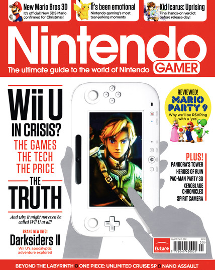 Front cover for NGamer 73 - March 2012 (UK) featuring the Wii U gamepad with Link from the Legend of Zelda on it