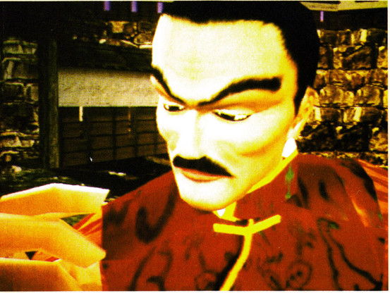 Image of Lau from Official Sega Saturn Magazine 6 - April 1996 (UK), showing an overexposed colour pallet with details on his pale skin being washed out.