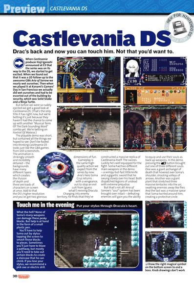 Preview for Castlevania Dawn of Sorrow on the Nintendo DS.
Taken from Nintendo Official Magazine 151 - March Special Edition 2005 (UK)
