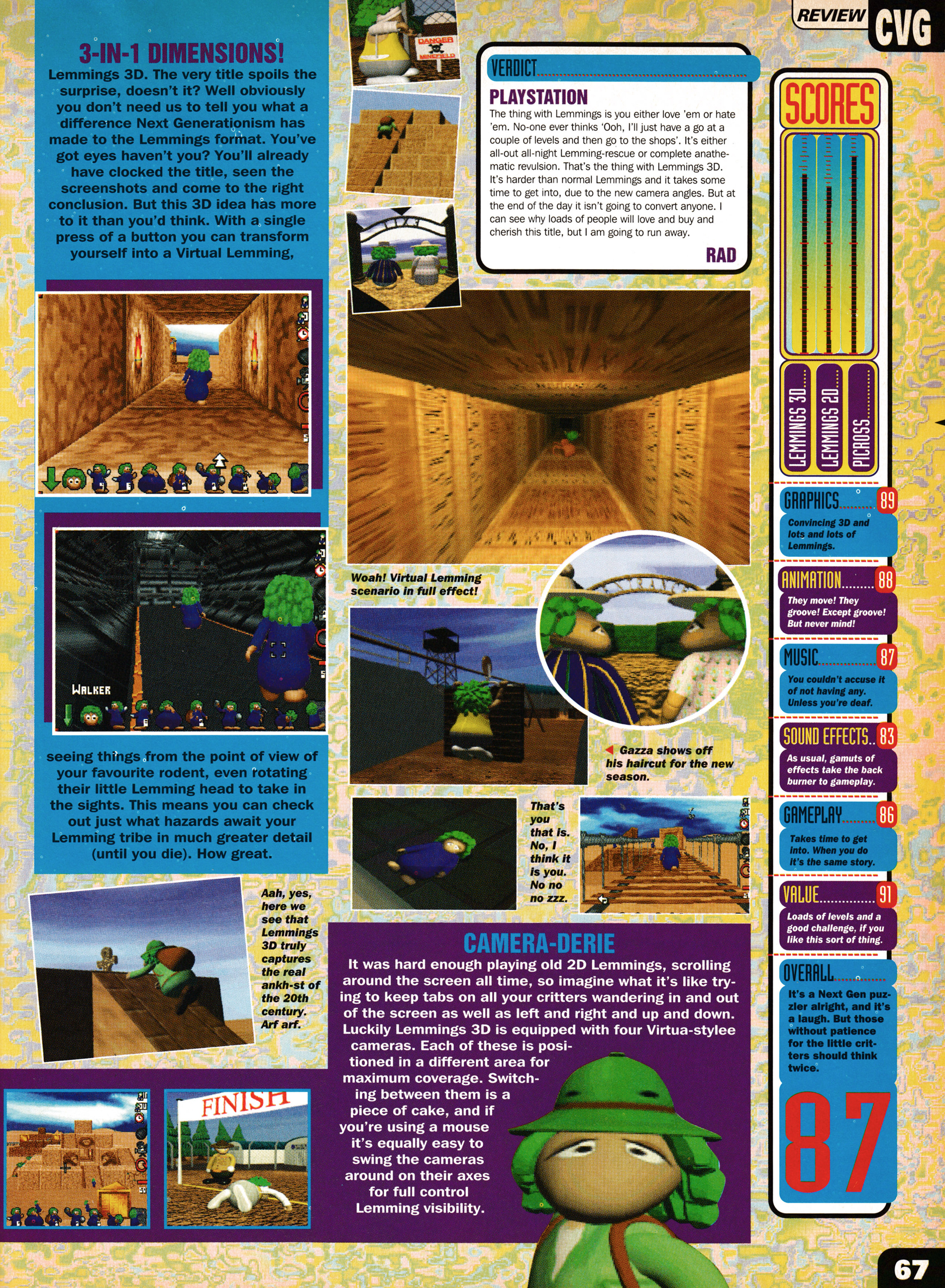 Review for Lemmings 3D on PSone from CVG 167 - October 1995 (UK)  score: 87%