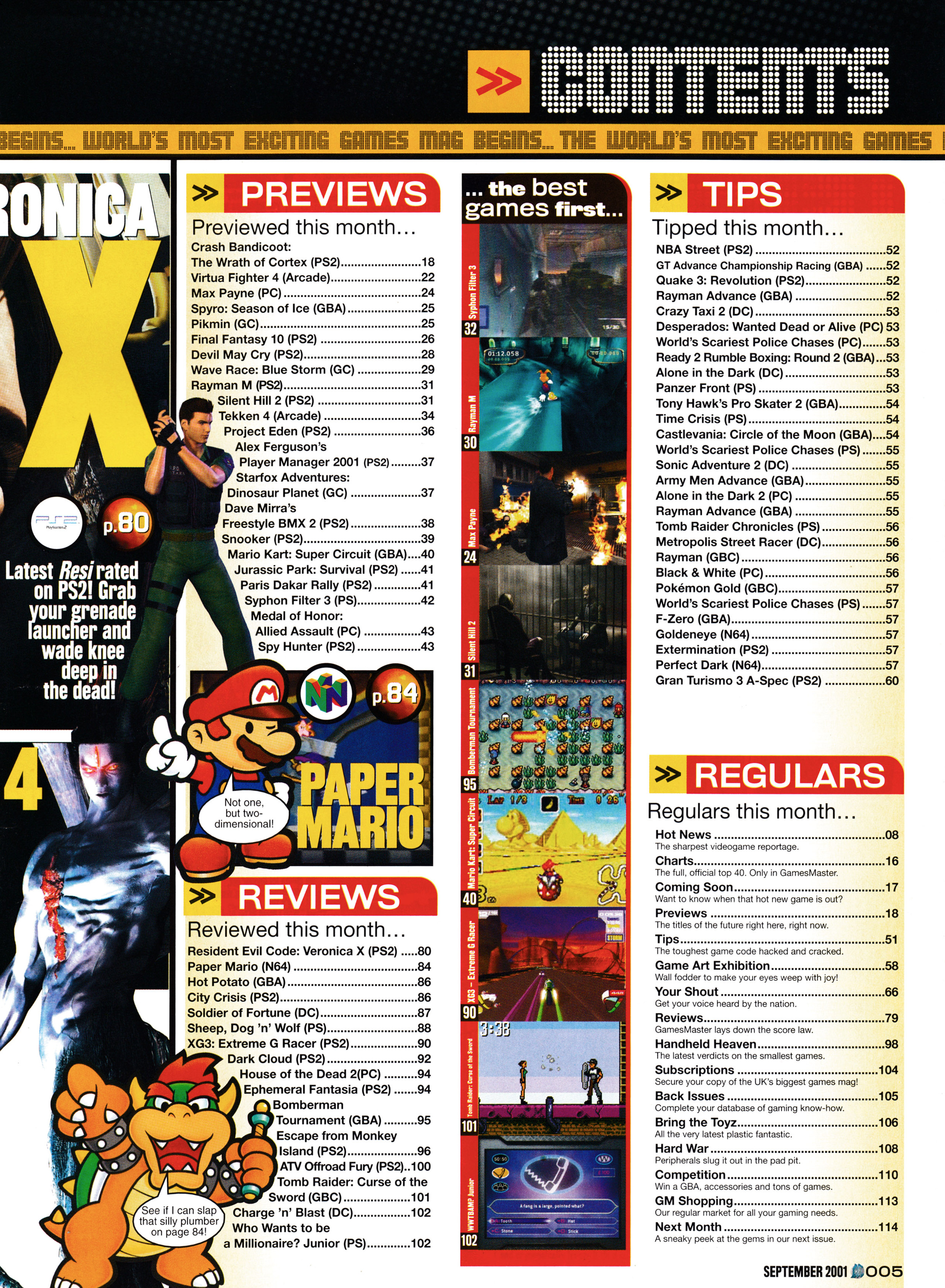 And the contents pages for GamesMaster 111 - September 2001 (UK)