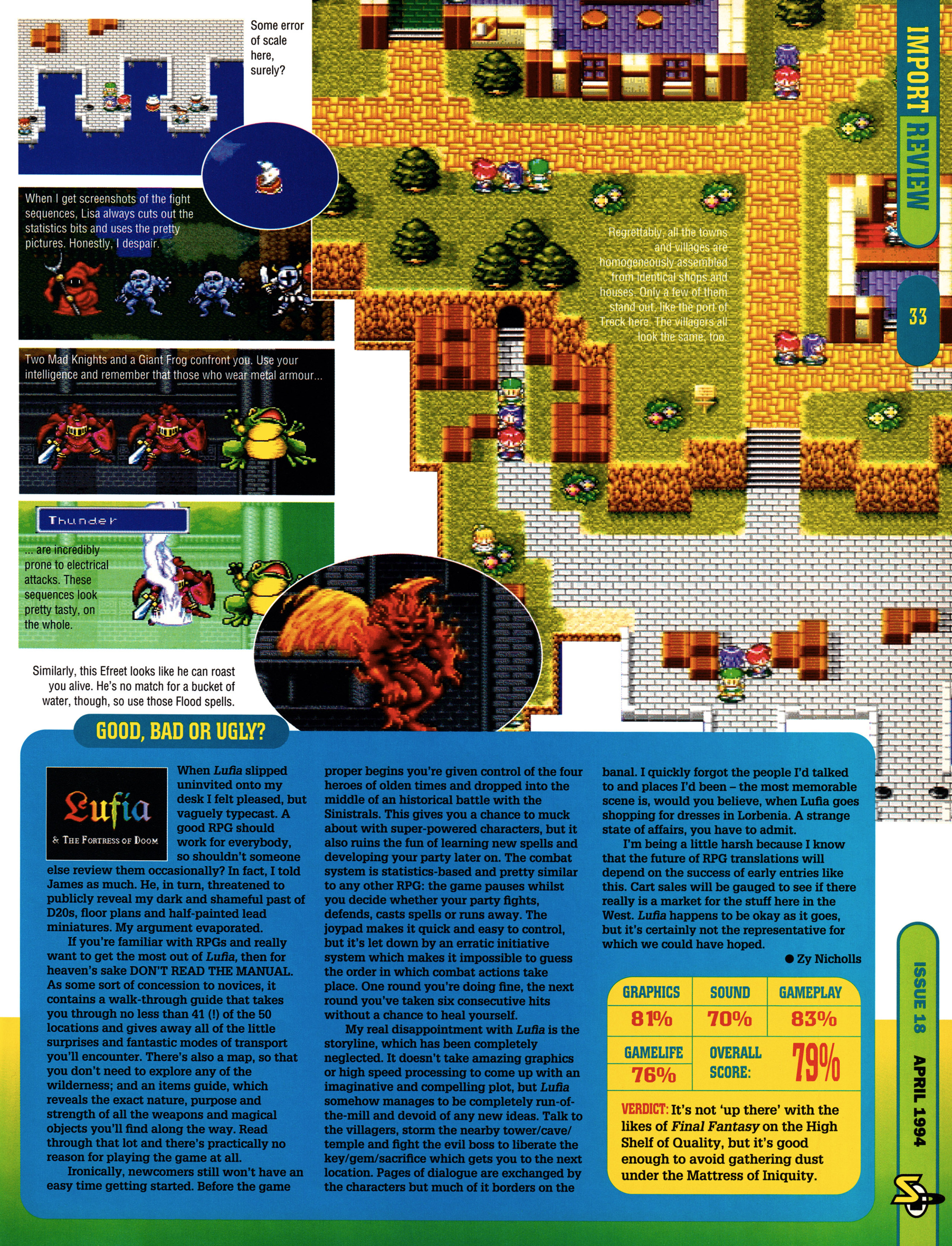 Review for Lufia and the Fortess of Doom on Super Nintendo from Super Play 18 - April 1994 (UK)  score: 79%