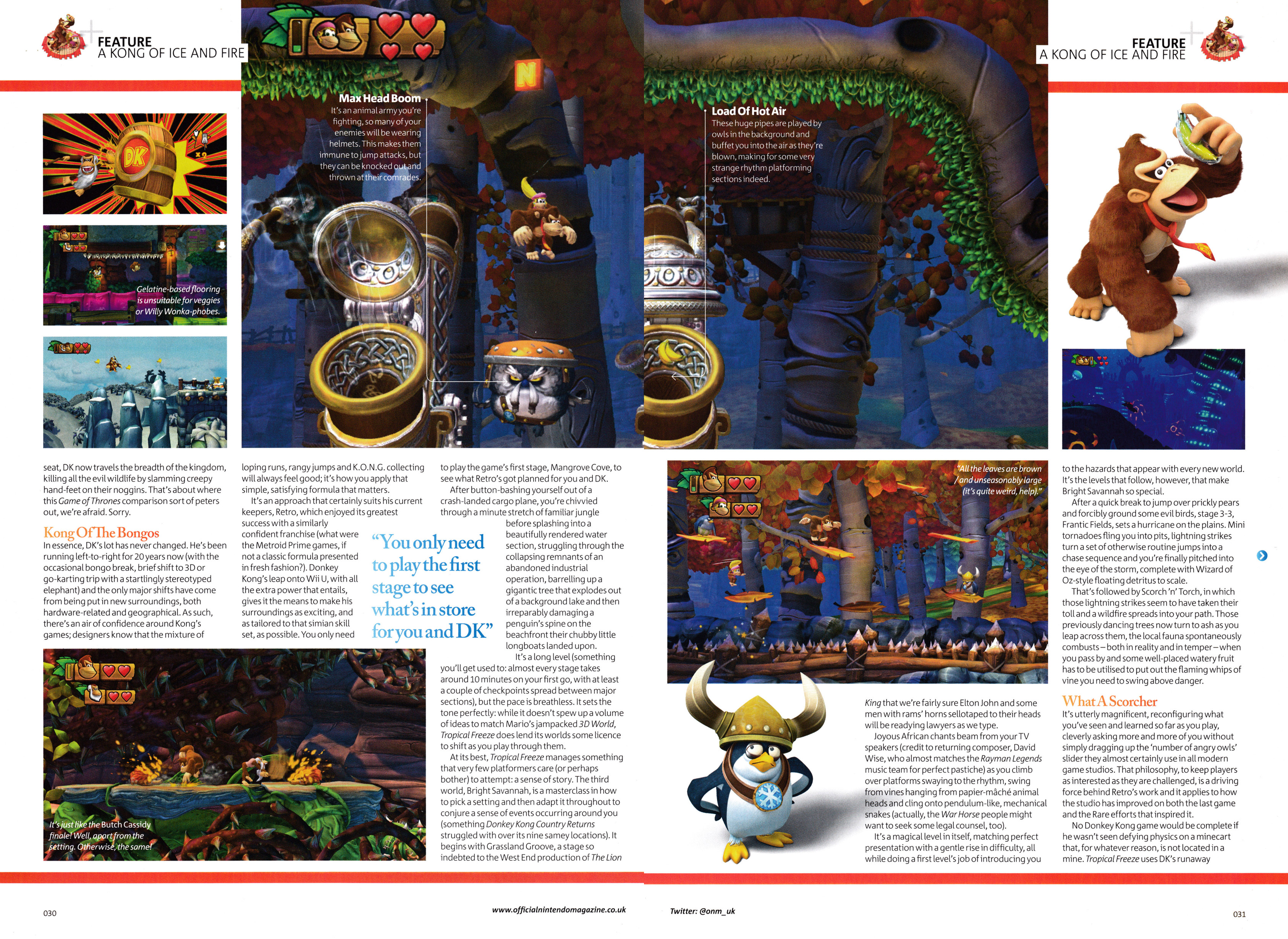 Feature for Country Tropical Freeze on Wii U, including interviews with Michael Kelbauah and Kensuke Tanabe. Taken from Official Nintendo Magazine 102