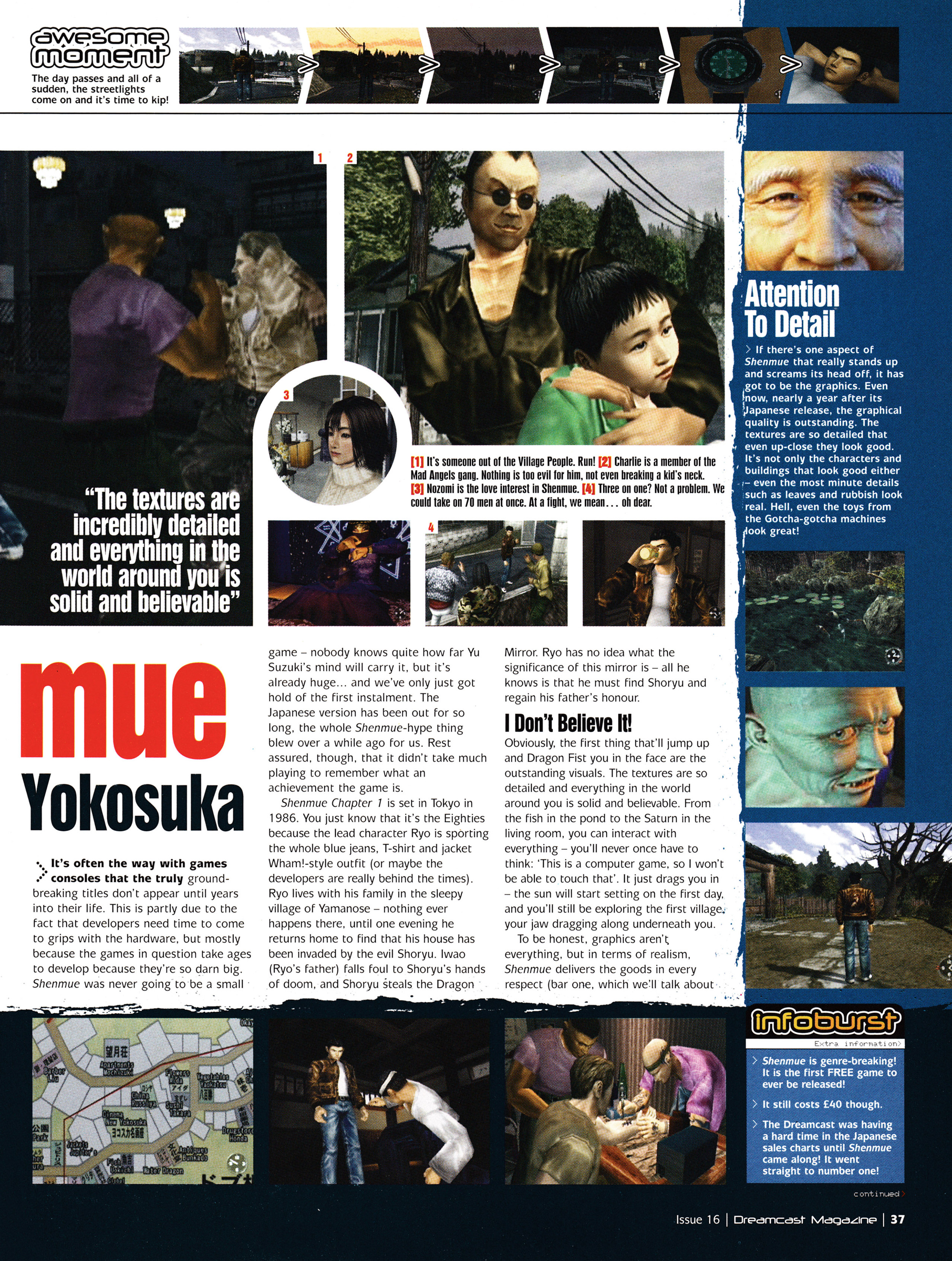 Here is the review for Shenmue on Dreamcast from Dreamcast Magazine 16 - December 2000 (UK)  score: 85%