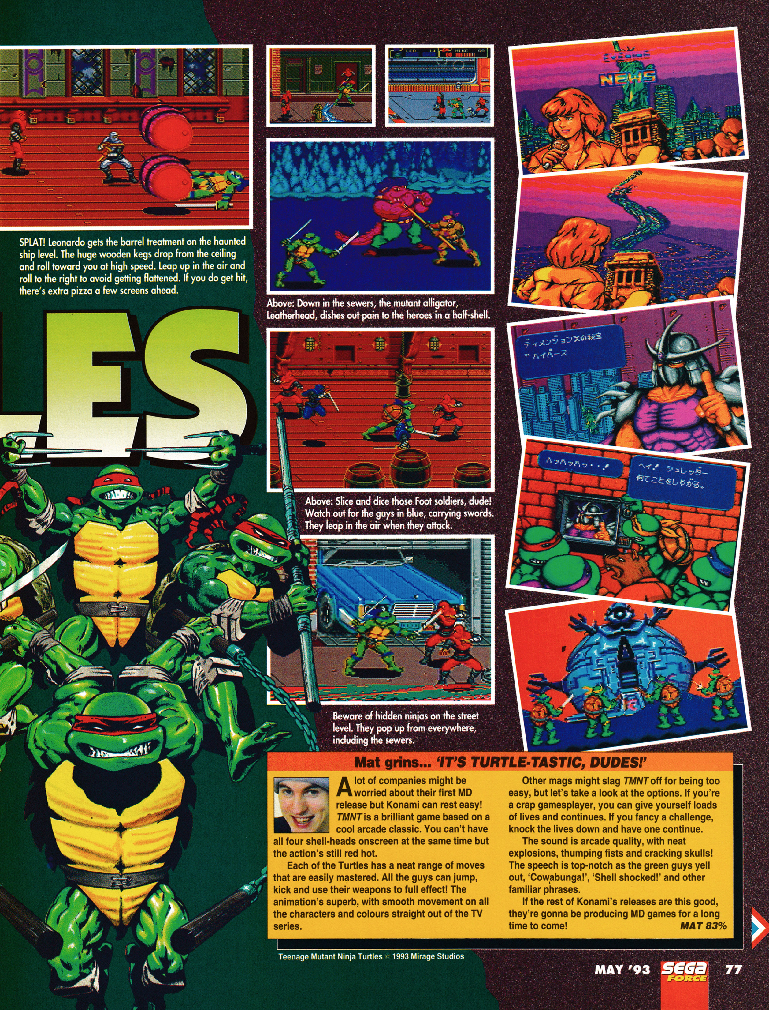 Review for Teenage Mutant Ninja Turtles: The Hyperstone Heist on Mega Drive from Sega Force 17 - May 1993 (UK)   score: 81%