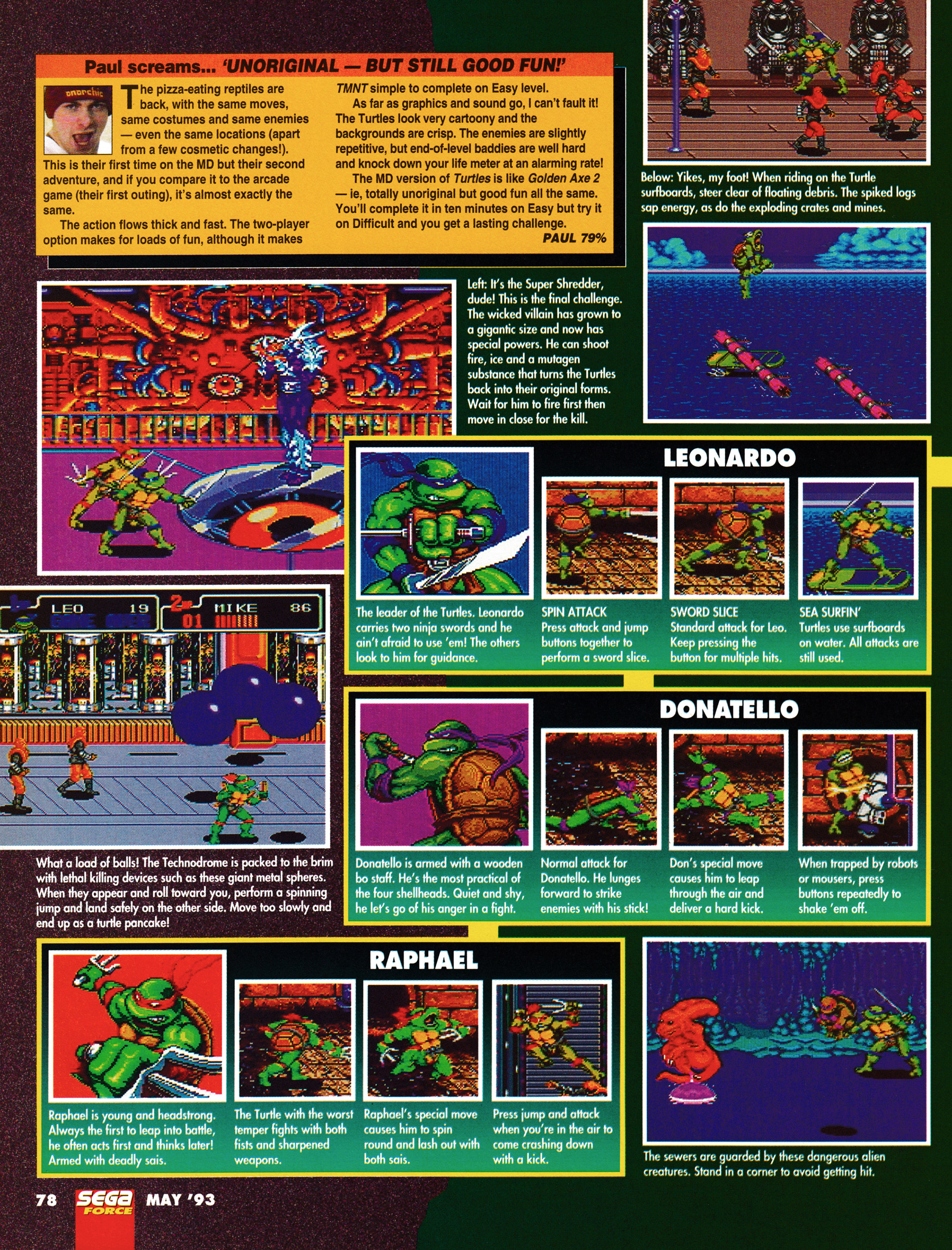 Review for Teenage Mutant Ninja Turtles: The Hyperstone Heist on Mega Drive from Sega Force 17 - May 1993 (UK)   score: 81%