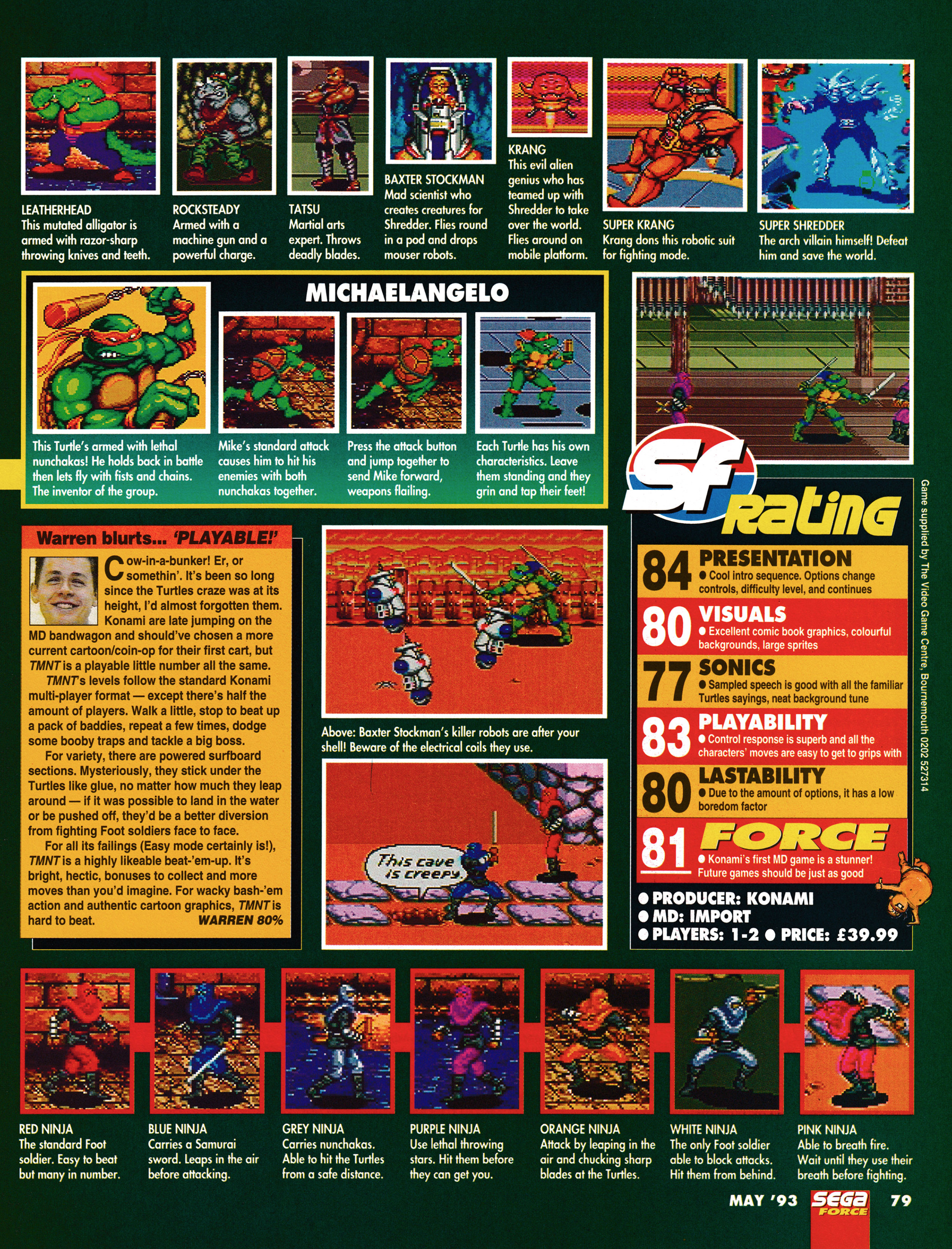 Review for Teenage Mutant Ninja Turtles: The Hyperstone Heist on Mega Drive from Sega Force 17 - May 1993 (UK)   score: 81%