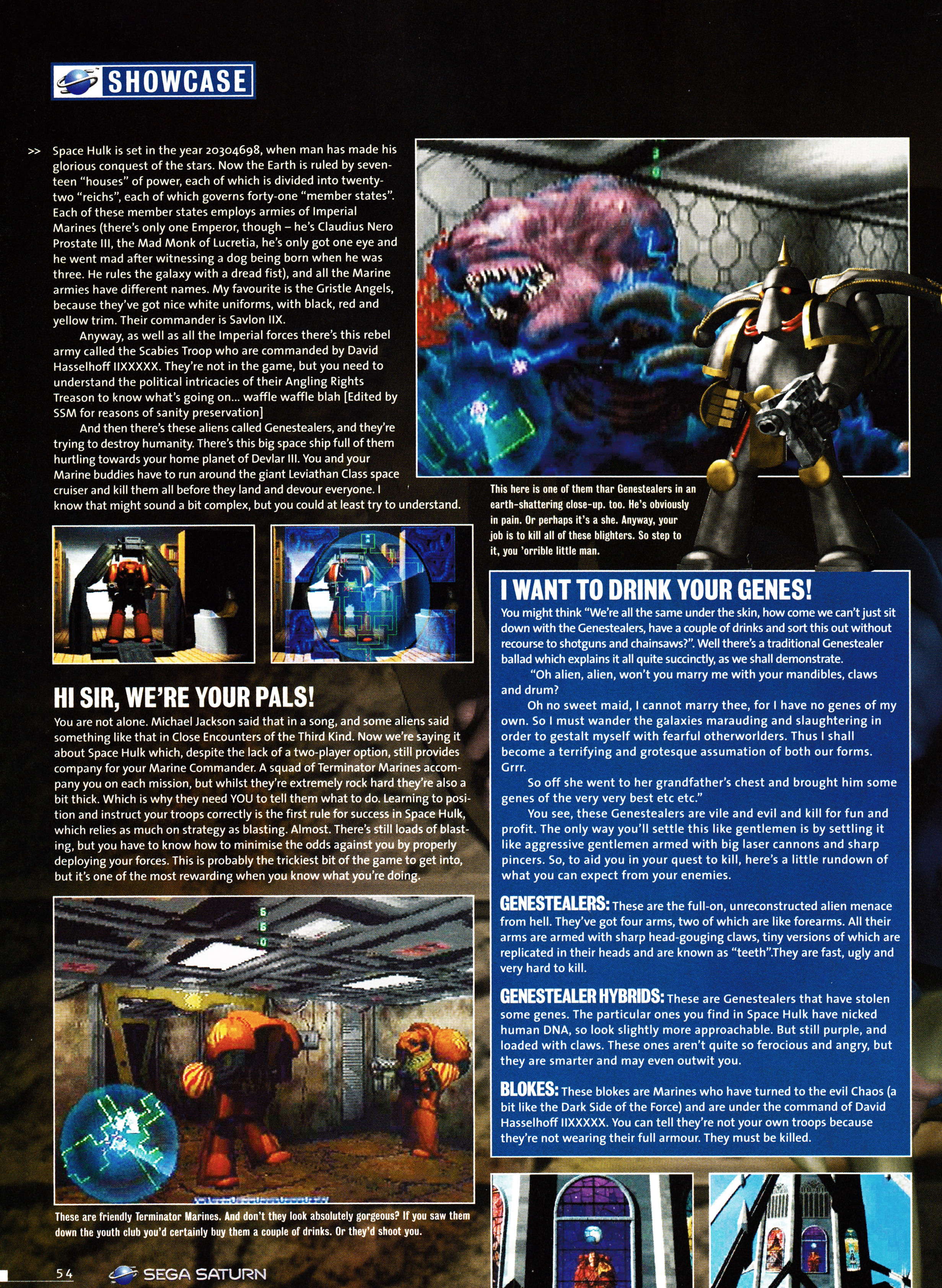 Feature on Space Hulk Vengeance of the Blood Angels for Sega Saturn from Official Sega Saturn Magazine 9 - July 1996 (UK)