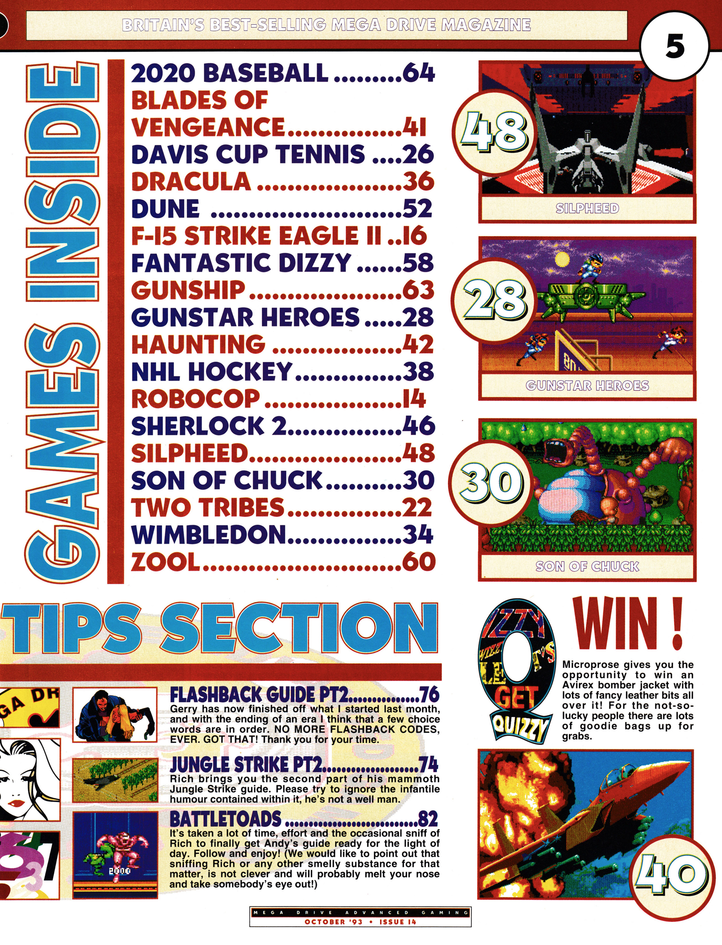 And the contents pages for Mega Drive Advanced Gaming 14 - October 1993 (UK)