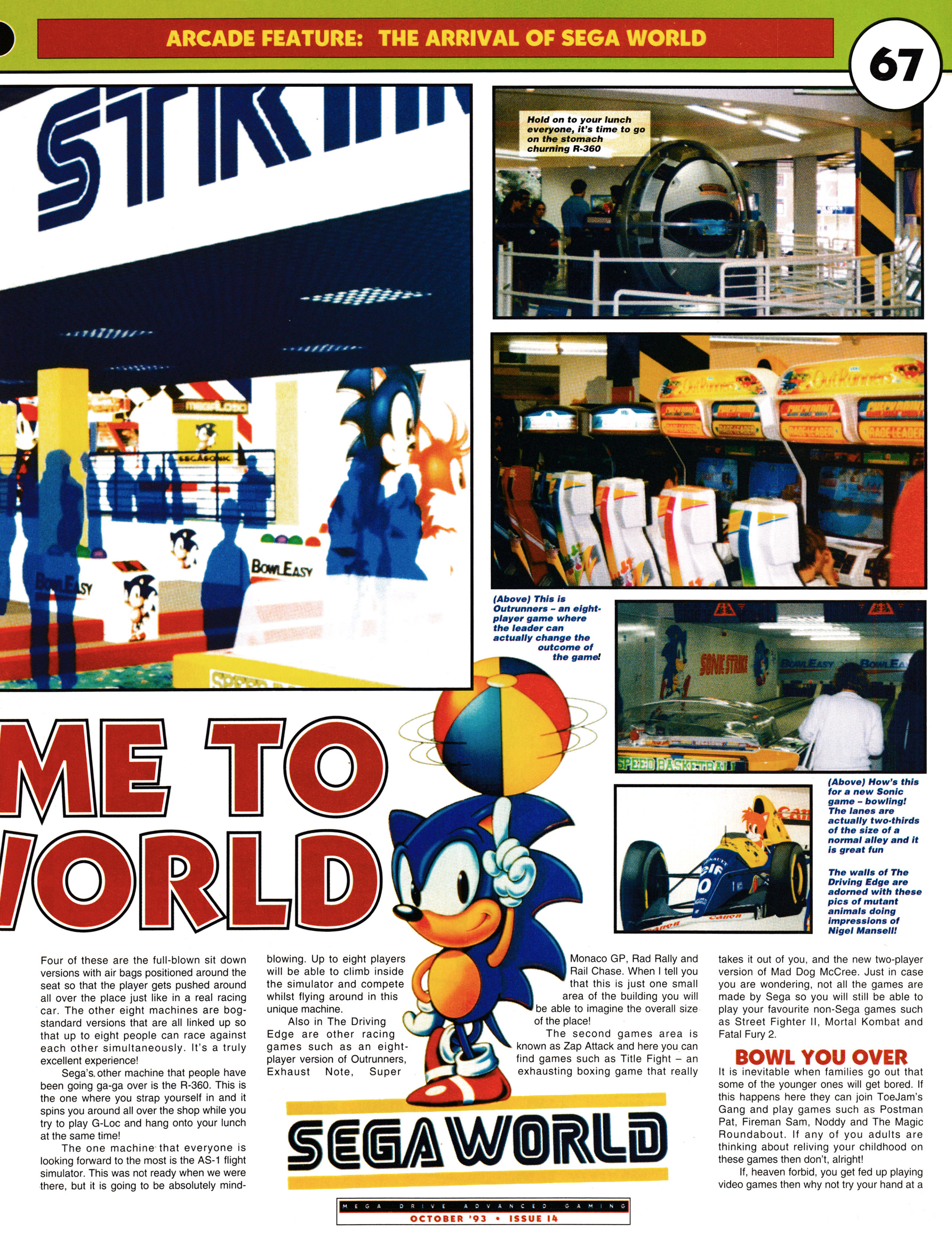 Arcade feature titled: Welcome to Sega World Taken from Mega Drive Advanced Gaming 14 - October 1993 (UK) 