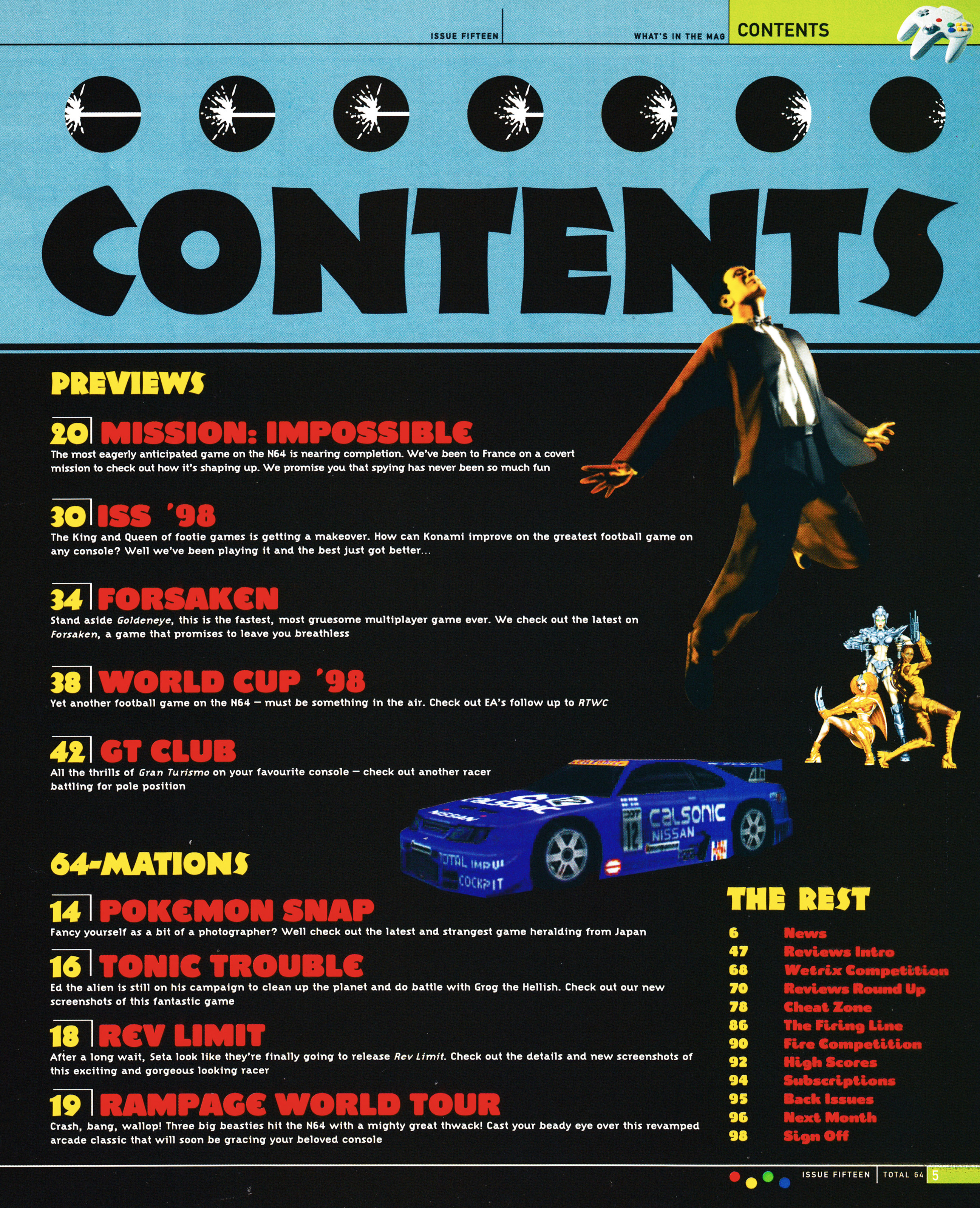 And the contents pages for Total 64 No.15 Volume 2 Issue 3 - April 1998 (UK)