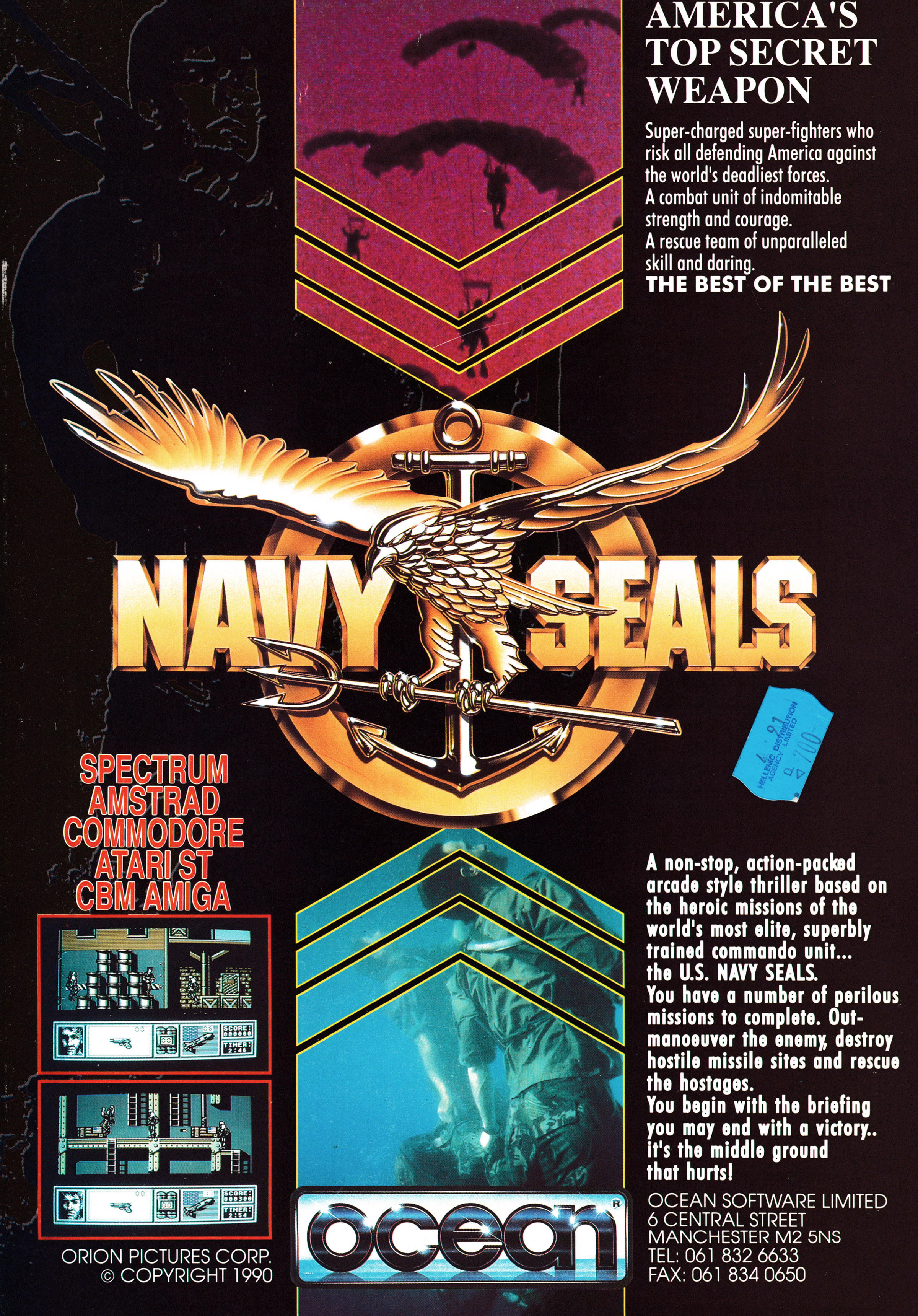 Back cover for CVG 113 - April 1991 (UK), featuring an advertisement for Navy Seals on various Micro systems