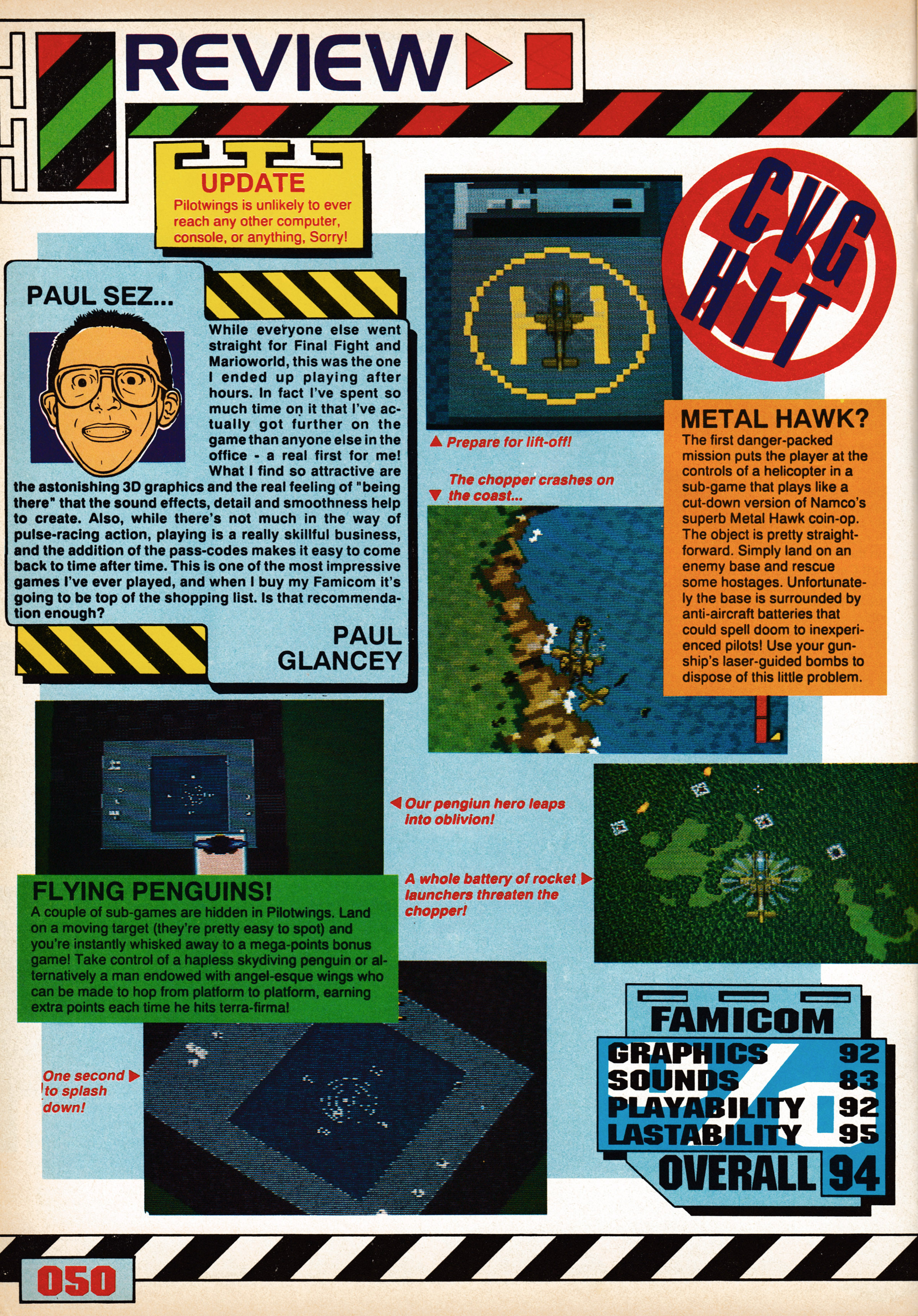 Review for Pilotwings on Super Famicom from CVG 113 - April 1991 (UK)  score: 94%