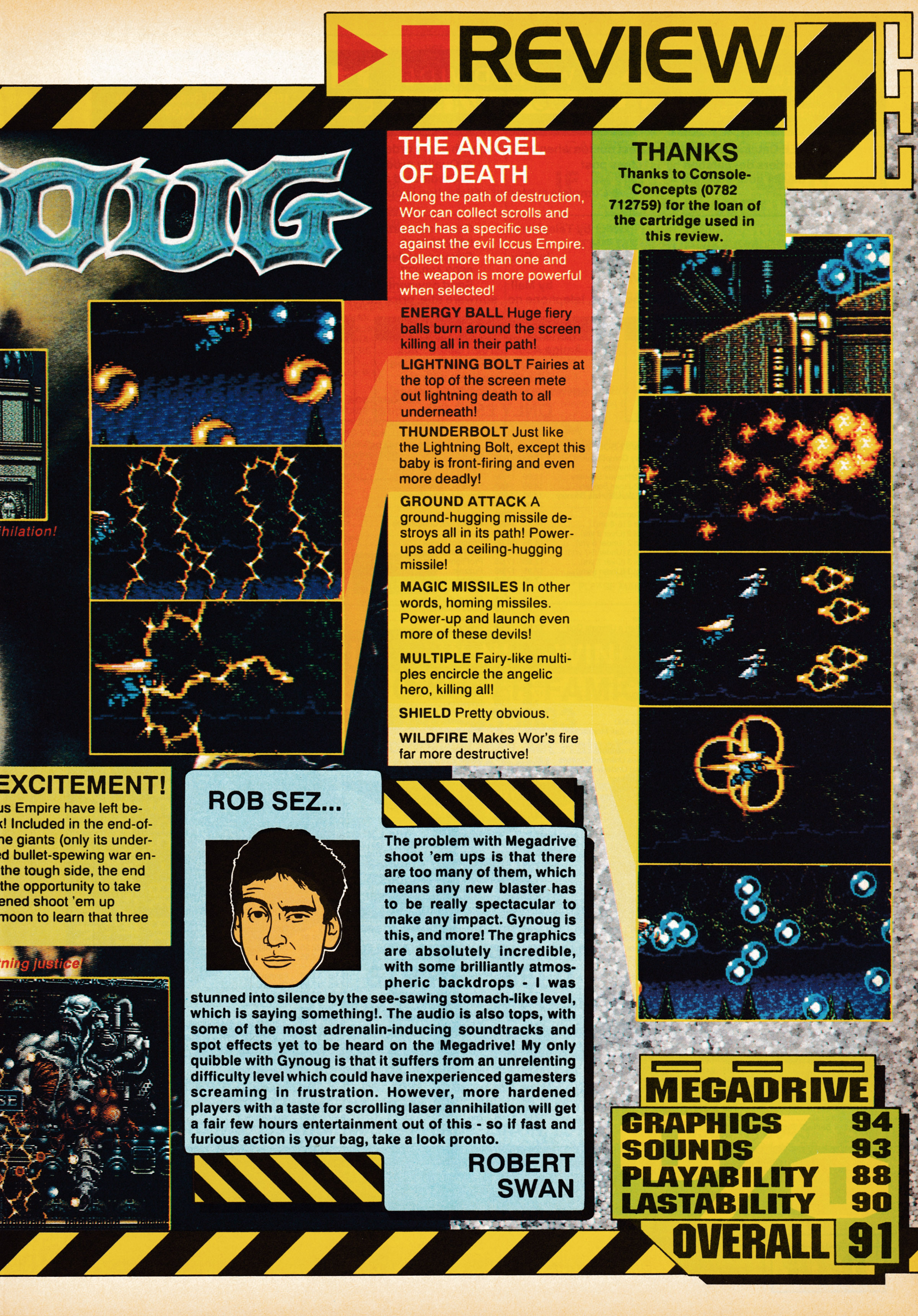 Review for Gynoug on Mega Drive from CVG 113 - April 1991 (UK)  score: 91%