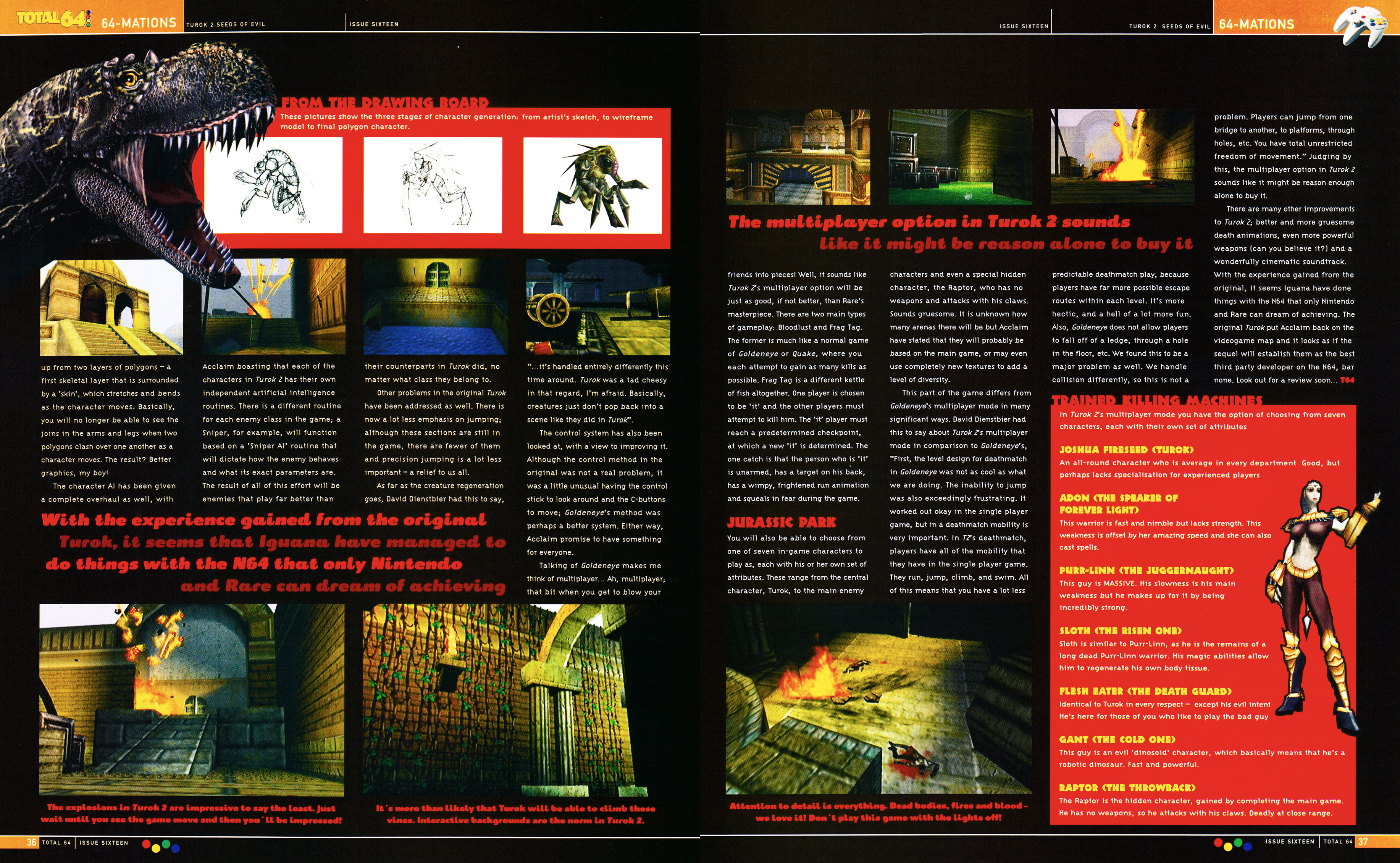 Feature for Turok 2: Seeds of Evil on Nintendo 64 from Total 64 No.16 Volume 2 Issue 4 - June 1998 (UK) 