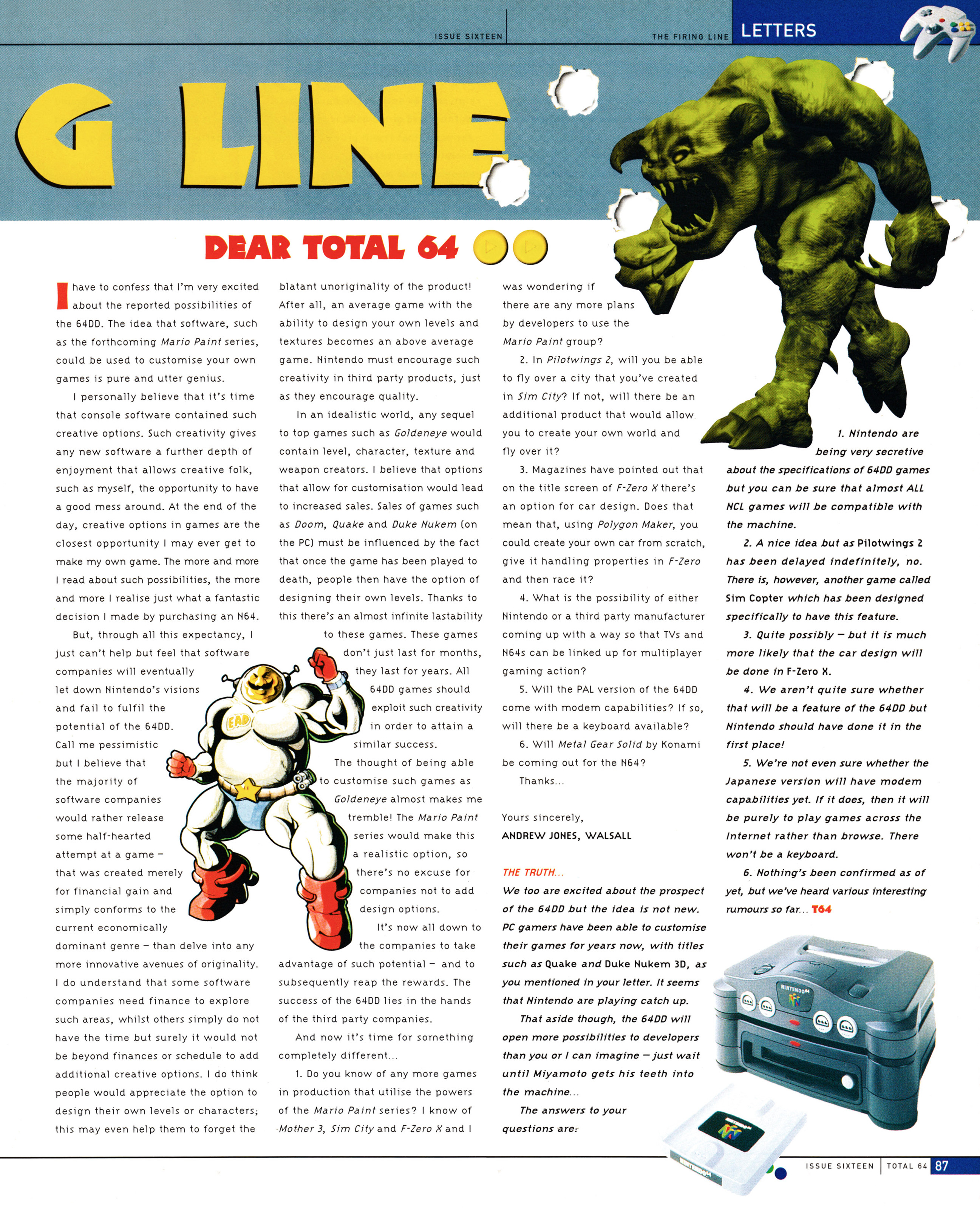 The mailbag section from Total 64 No.16 Volume 2 Issue 4 - June 1998 (UK) 