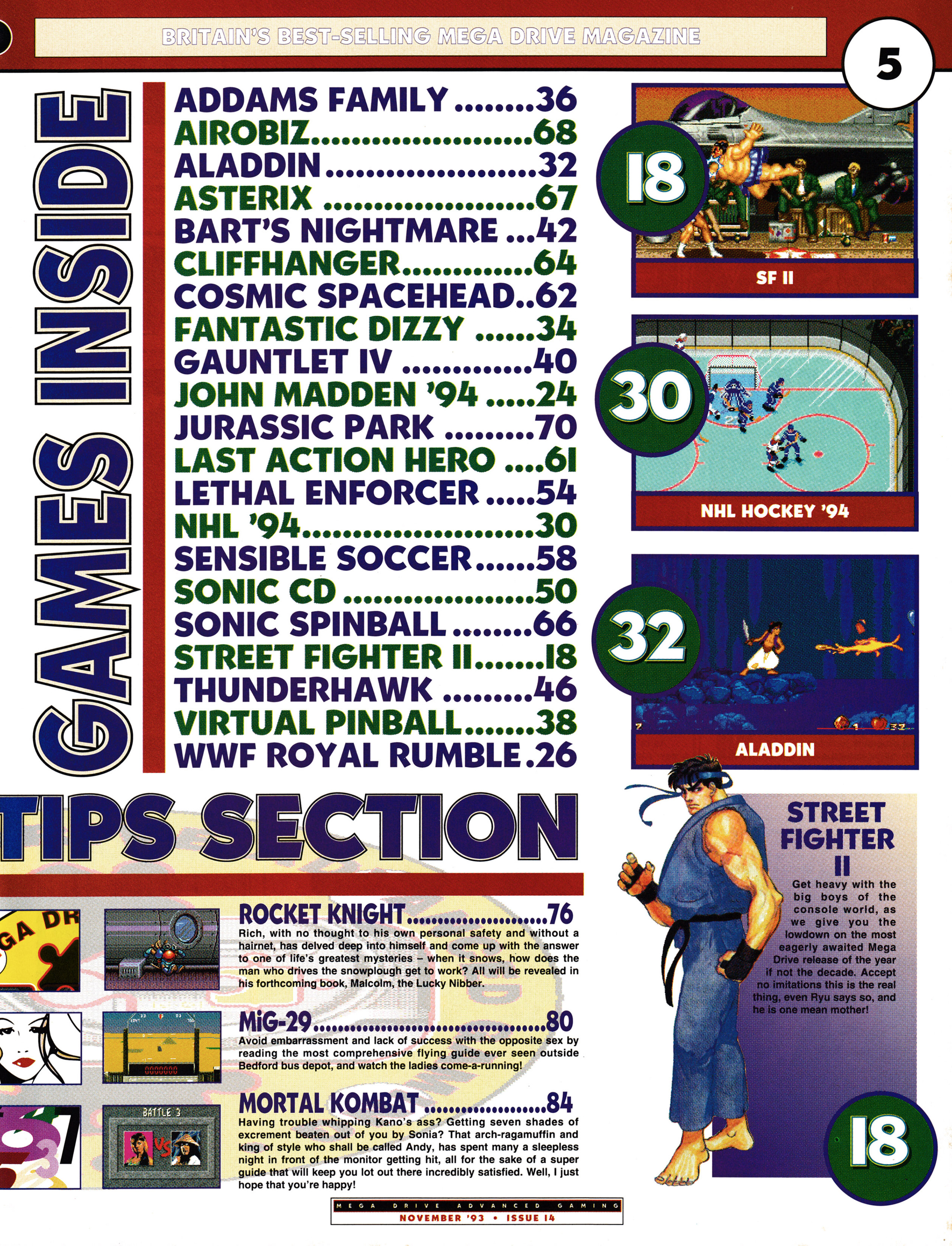 And the contents pages for Mega Drive Advanced Gaming 15 - November 1993 (UK)