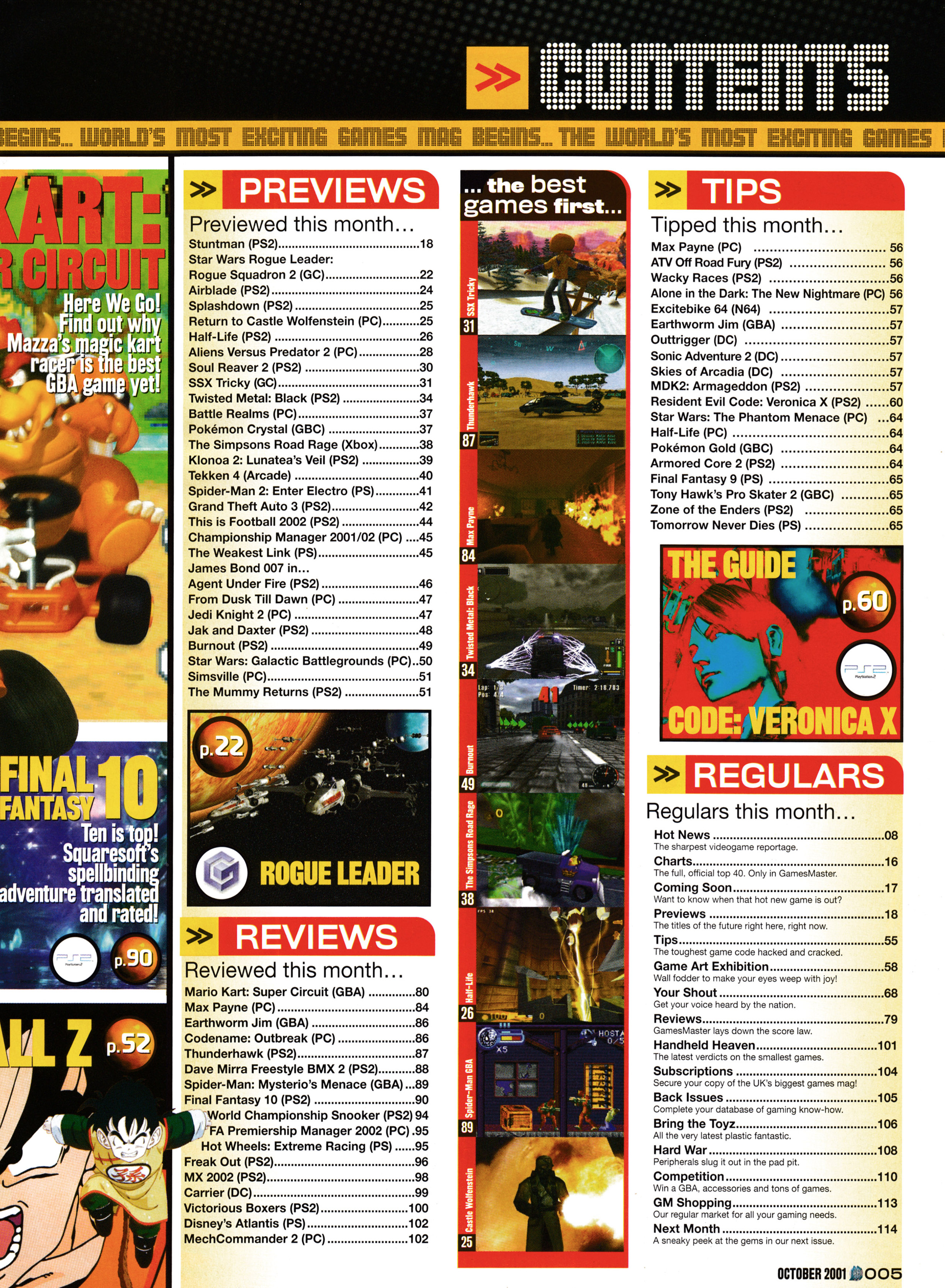 And the contents pages for GamesMaster 112 - October 2001 (UK) 