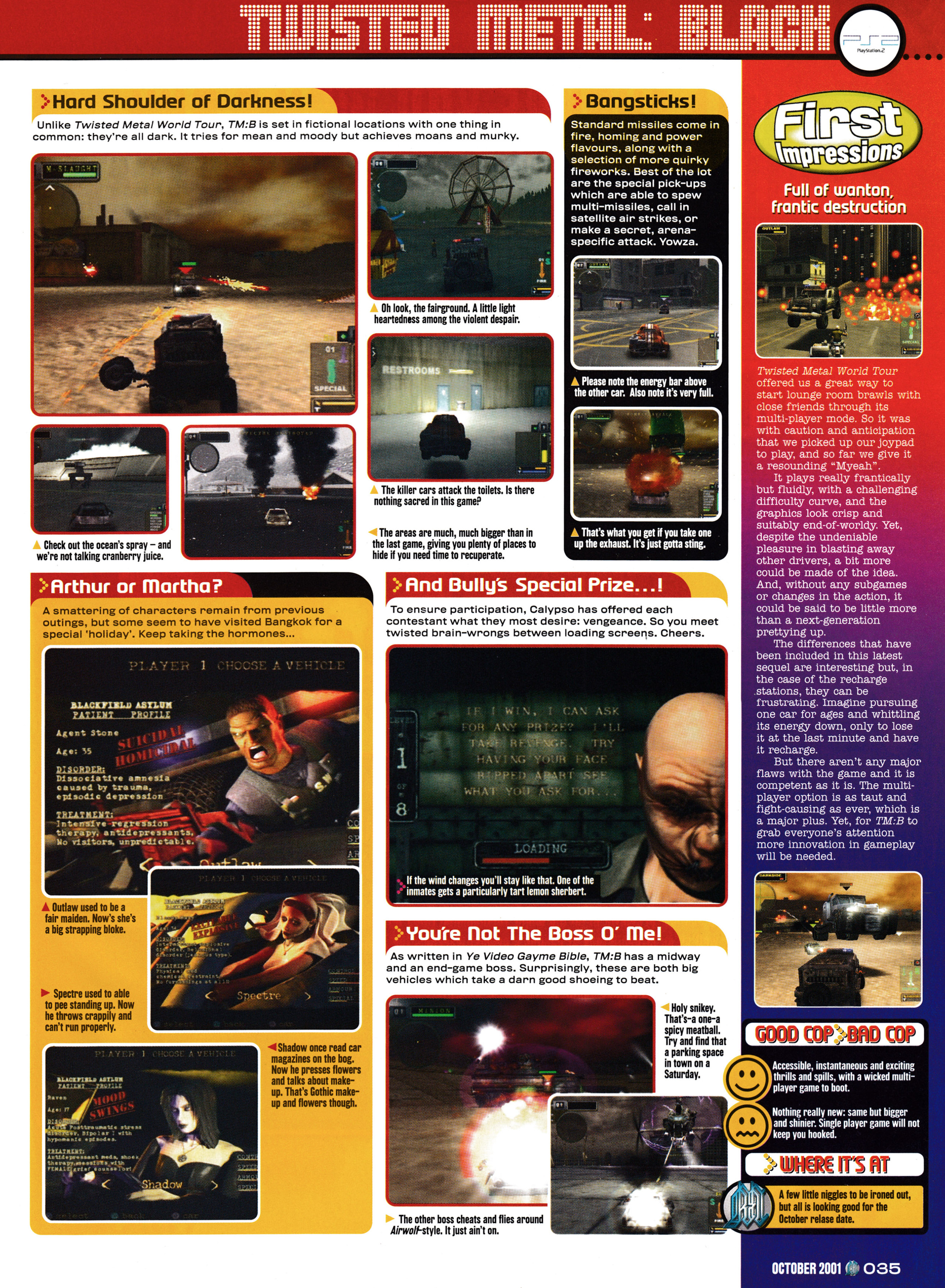 Preview for Twisted Metal Black on PlayStation 2 from GamesMaster 112 - October 2001 (UK)