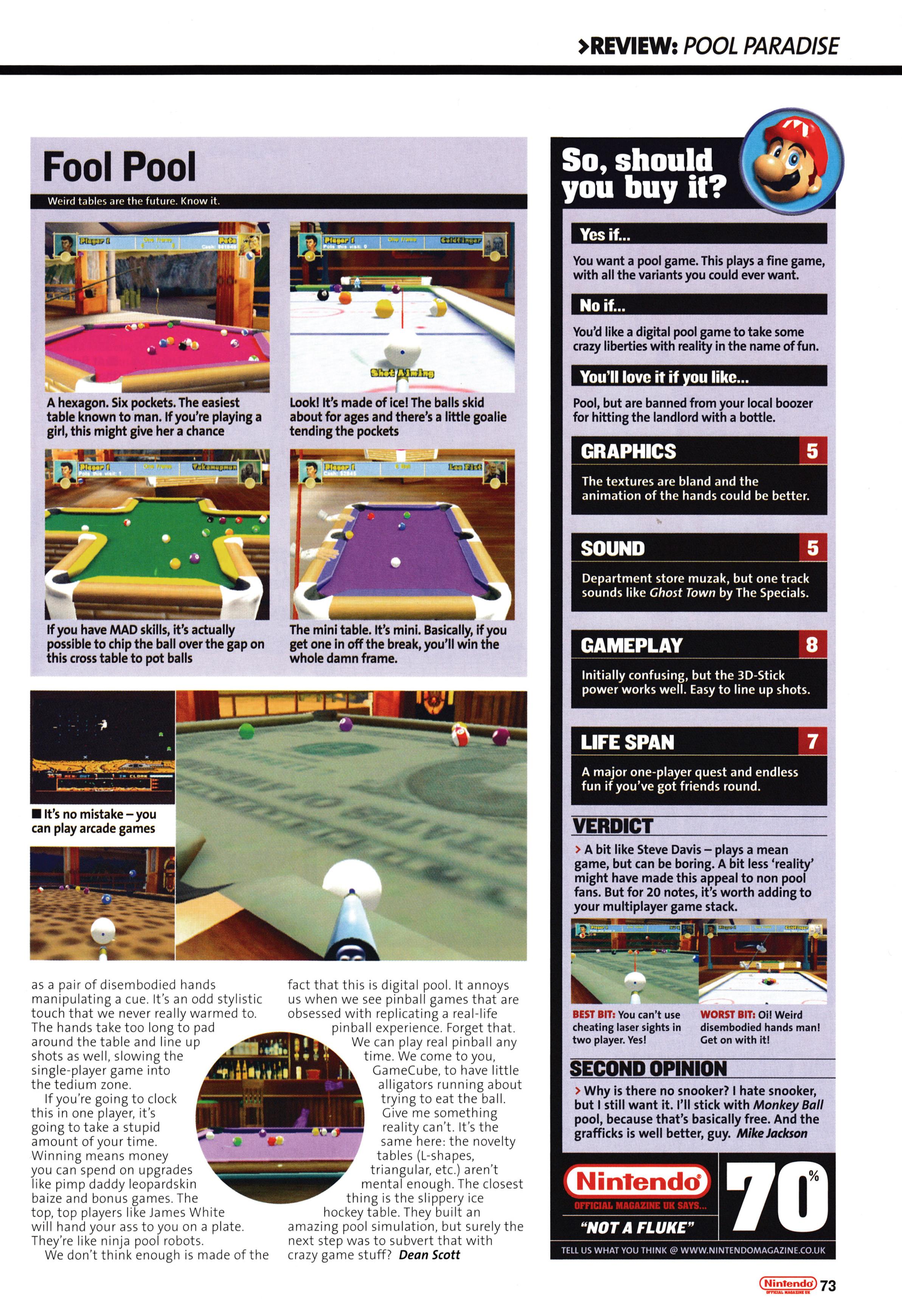 Review for Pool Paradise on GameCube from Nintendo Official Magazine 140 - May 2004 (UK)  score: 70%