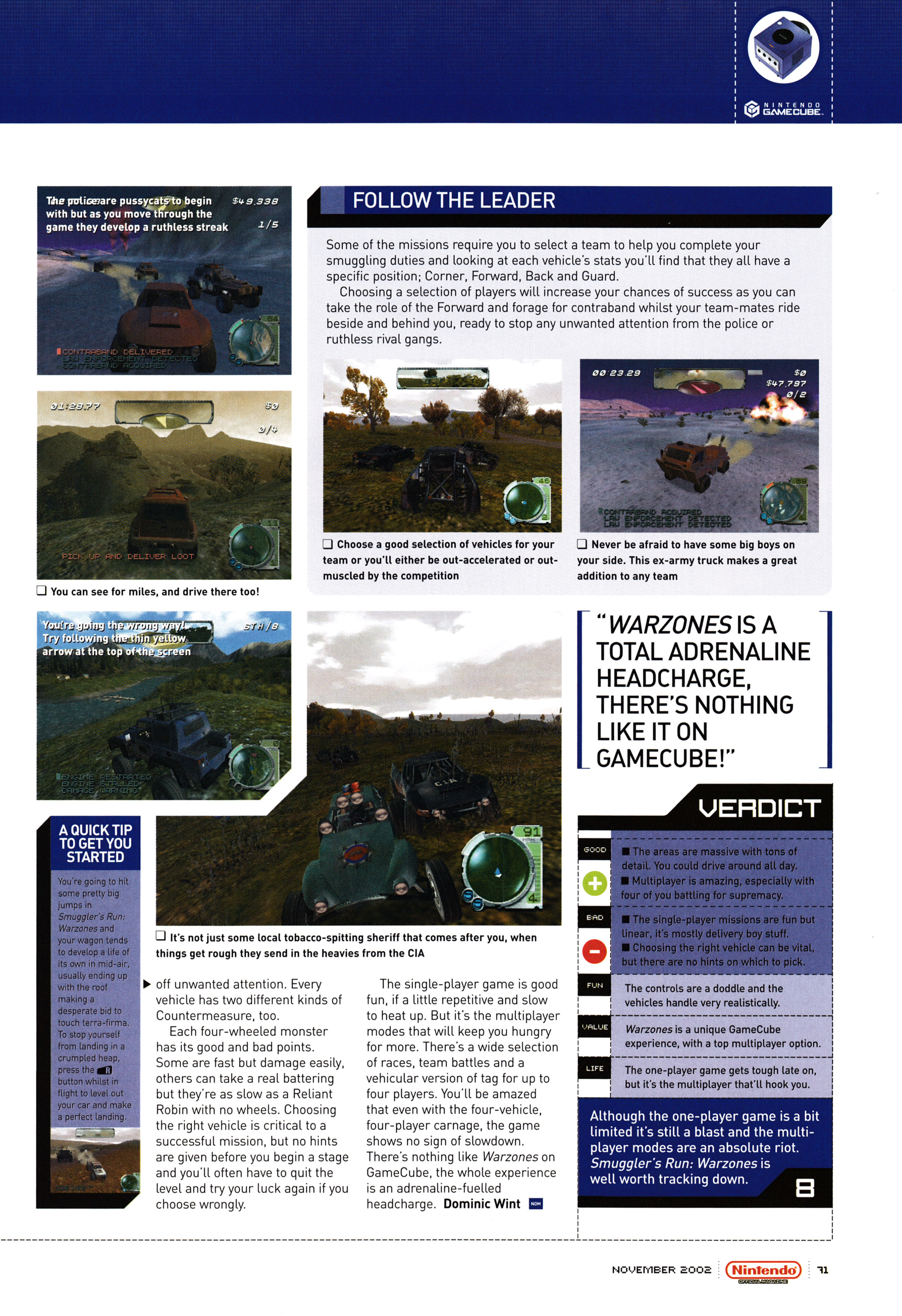 Review for Smuggler's Run Warzones on GameCube from Nintendo Official Magazine 122 - November 2002 (UK)  score: 8/10