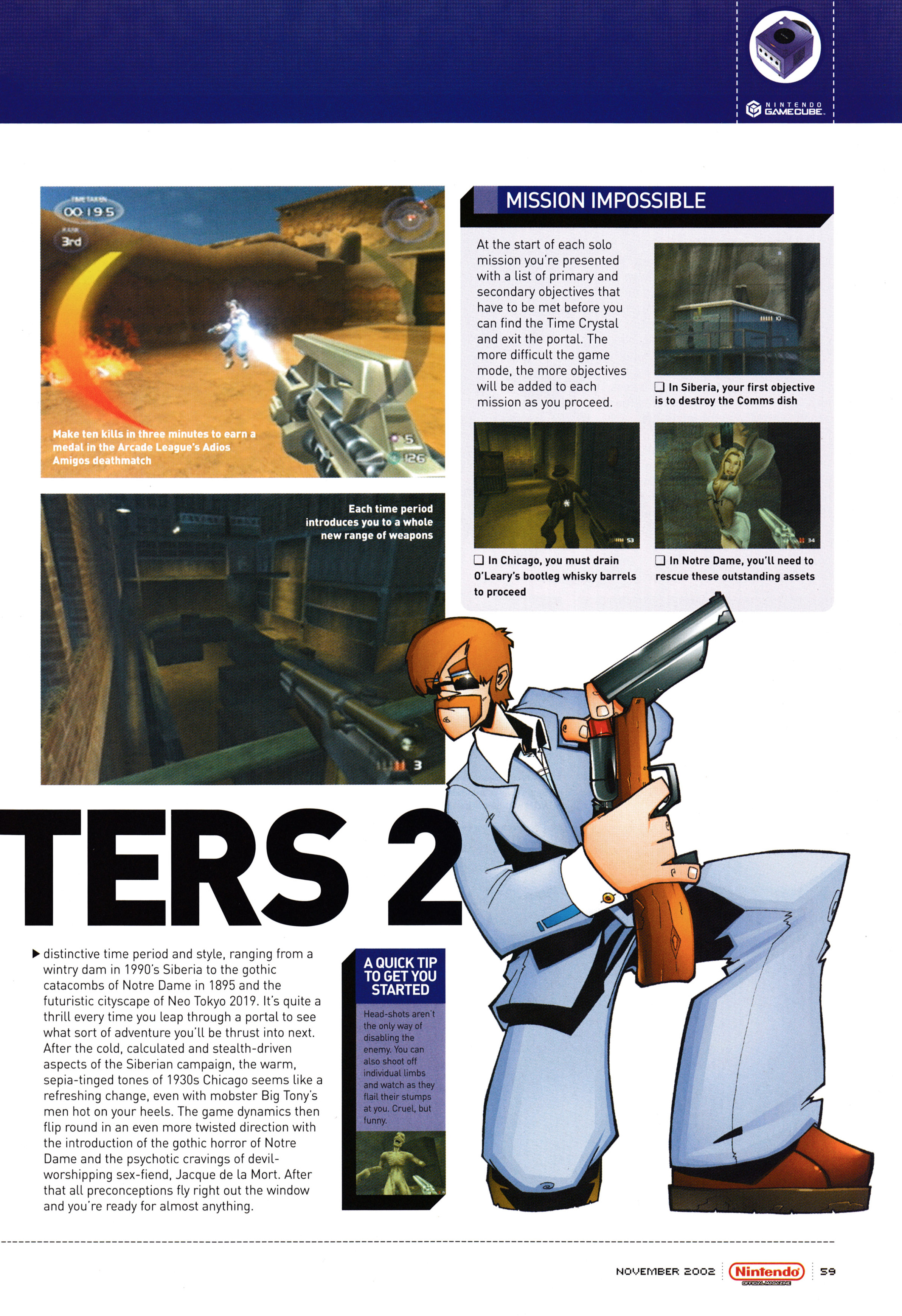 Review for TimeSplitters 2 on GameCube from Nintendo Official Magazine 122 - November 2002 (UK)  score: 9/10