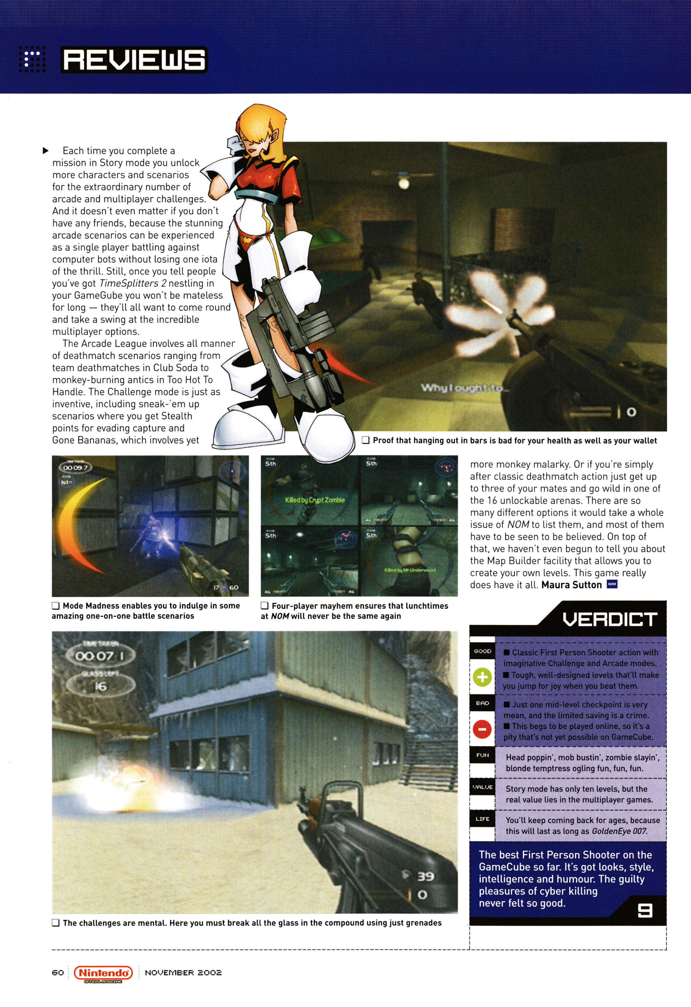 Review for TimeSplitters 2 on GameCube from Nintendo Official Magazine 122 - November 2002 (UK)  score: 9/10