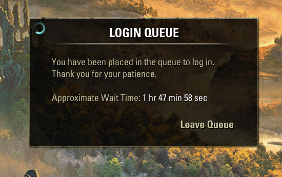 Warning of a 1 hr 47 min login queue