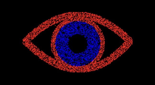 An outline of an eye in red with the iris in blue. The it is looks like it’s lower than the eye, sunk in, kinda like a 3D image. 

Not everyone can see this “chromostereotopic illusion”

More info: https://www.creativebloq.com/news/optical-illusion-eye